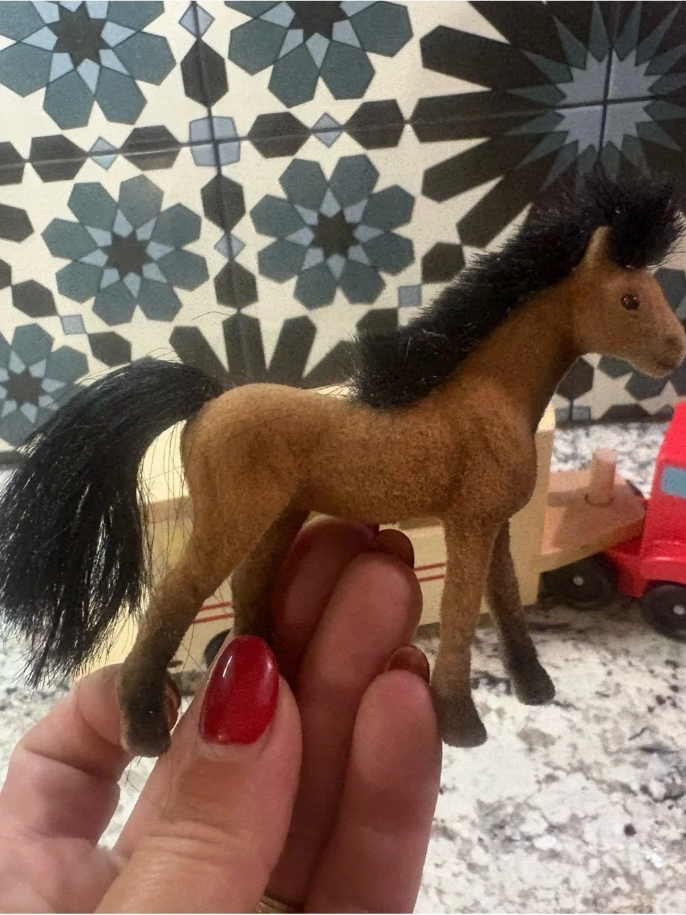Melissa & Doug Red and Natural Wooden Horse Trailer Toy